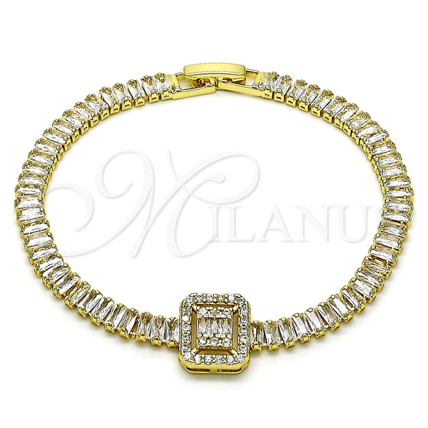 Pulsera Tennis 03.283.0389.07 Oro Laminado, Diseño de Baguette y Cluster, con Blanca Zirconia Cubica and Blanca Micro Pave, Pulido, Tono Dorado (05 MM Thickness, 7 Inches Length)