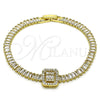 Pulsera Tennis 03.283.0389.07 Oro Laminado, Diseño de Baguette y Cluster, con Blanca Zirconia Cubica and Blanca Micro Pave, Pulido, Tono Dorado (05 MM Thickness, 7 Inches Length)