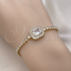 Pulsera Tennis 03.283.0394.07 Oro Laminado, Diseño de Cluster y Baguette, con Blanca Zirconia Cubica, Pulido, Tono Dorado (03 MM Thickness, 7 Inches Length)