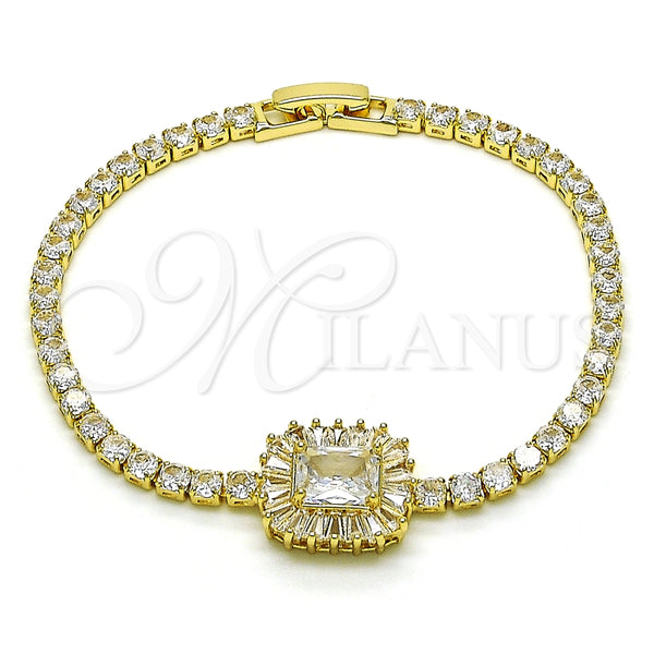 Pulsera Tennis 03.283.0394.07 Oro Laminado, Diseño de Cluster y Baguette, con Blanca Zirconia Cubica, Pulido, Tono Dorado (03 MM Thickness, 7 Inches Length)