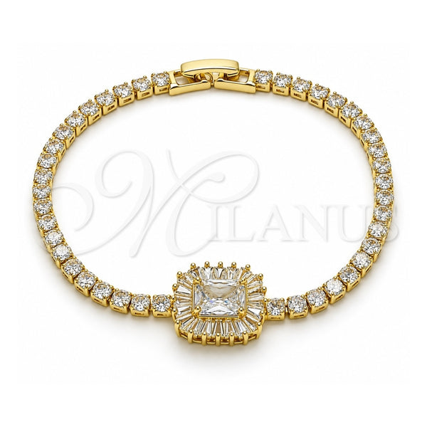 Pulsera Tennis 03.283.0394.07 Oro Laminado, Diseño de Cluster y Baguette, con Blanca Zirconia Cubica, Pulido, Tono Dorado (03 MM Thickness, 7 Inches Length)