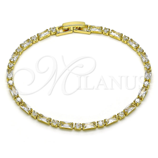 Pulsera Tennis 03.283.0395.07 Oro Laminado, Diseño de Baguette, con Blanca Zirconia Cubica, Pulido, Tono Dorado (03 MM Thickness, 7 Inches Length)