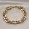 Pulsera Elegante 03.331.0221.1.09 Oro Laminado, Diseño de Rolo, Diamantado, Tres Tonos (13 MM Thickness, 9 Inches Length)
