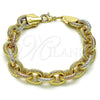 Pulsera Elegante 03.331.0221.1.09 Oro Laminado, Diseño de Rolo, Diamantado, Tres Tonos (13 MM Thickness, 9 Inches Length)