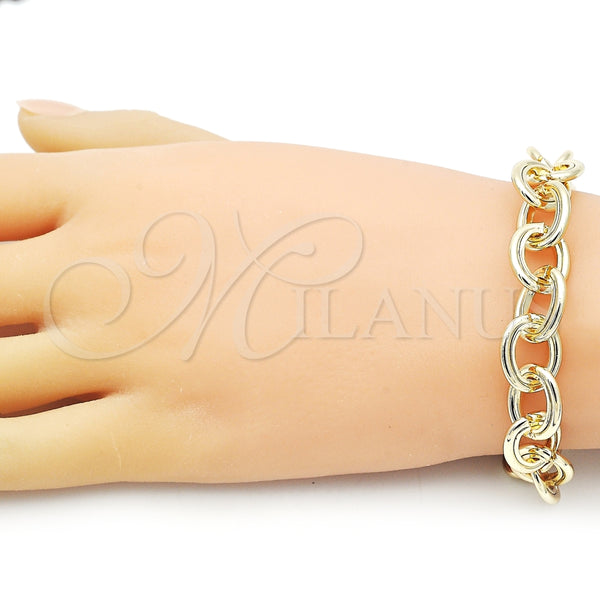 Pulsera Elegante 03.331.0235.09 Oro Laminado, Diseño de Rolo, Pulido, Tono Dorado (13 MM Thickness, 9 Inches Length)