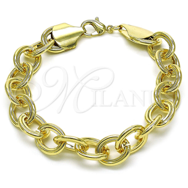 Pulsera Elegante 03.331.0235.09 Oro Laminado, Diseño de Rolo, Pulido, Tono Dorado (13 MM Thickness, 9 Inches Length)