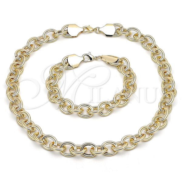Collar y Pulsera 06.331.0001 Oro Laminado, Diseño de Rolo, Pulido, Tono Dorado