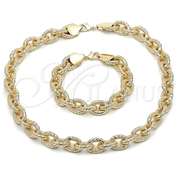 Collar y Pulsera 06.331.0002 Oro Laminado, Diseño de Rolo, Diamantado, Tono Dorado
