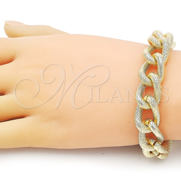 Pulsera Elegante 03.331.0236.09 Oro Laminado, Diseño de Miami Cubana, Diamantado, Tono Dorado (14 MM Thickness, 9 Inches Length)