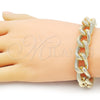 Pulsera Elegante 03.331.0236.09 Oro Laminado, Diseño de Miami Cubana, Diamantado, Tono Dorado (14 MM Thickness, 9 Inches Length)