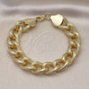 Pulsera Elegante 03.331.0236.09 Oro Laminado, Diseño de Miami Cubana, Diamantado, Tono Dorado (14 MM Thickness, 9 Inches Length)