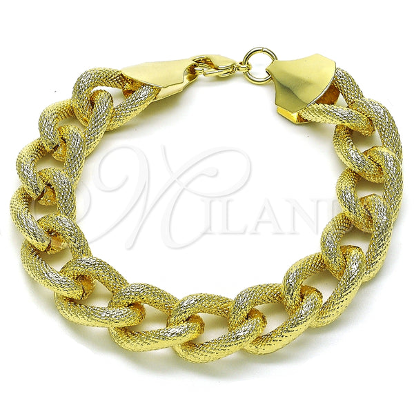 Pulsera Elegante 03.331.0236.09 Oro Laminado, Diseño de Miami Cubana, Diamantado, Tono Dorado (14 MM Thickness, 9 Inches Length)