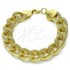 Pulsera Elegante 03.331.0236.09 Oro Laminado, Diseño de Miami Cubana, Diamantado, Tono Dorado (14 MM Thickness, 9 Inches Length)