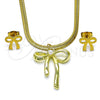 Juego de Arete y Dije de Adulto 10.417.0005 Oro Laminado, Diseño de Arco y Cola de Raton, con Marfil Perla, Pulido, Tono Dorado