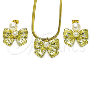 Juego de Arete y Dije de Adulto 10.417.0006 Oro Laminado, Diseño de Arco y Bola, con Marfil Perla, Pulido, Tono Dorado
