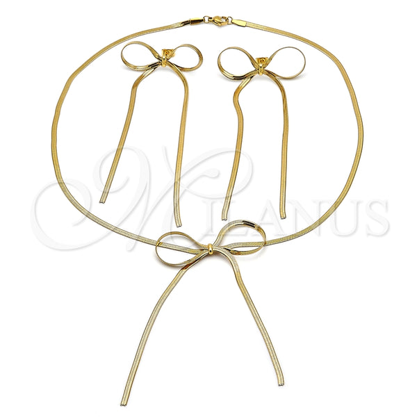 Collar y Dije 06.417.0003 Acero Inoxidable, Diseño de Arco y Cola de Raton, Diamantado, Tono Dorado