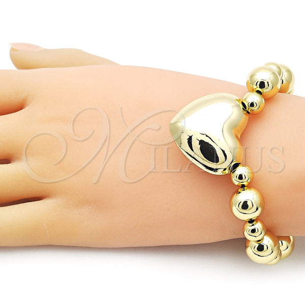Pulsera Elegante 03.341.0219.08 Oro Laminado, Diseño de Corazón y Bola, Pulido, Tono Dorado (12 MM Thickness, 8 Inches Length)