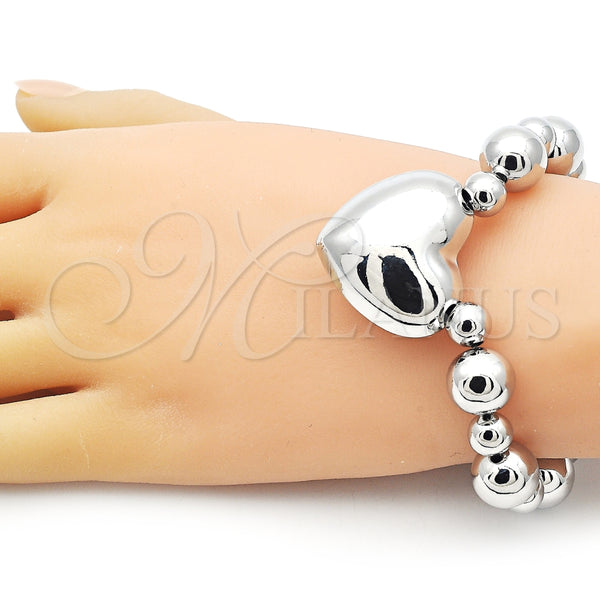Pulsera Elegante 03.341.0219.1.08 Rodio Laminado, Diseño de Corazón y Bola, Pulido, Rodinado (Grosor 12 MM, 8 Pulgadas de Largo)