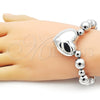 Pulsera Elegante 03.341.0219.1.08 Rodio Laminado, Diseño de Corazón y Bola, Pulido, Rodinado (Grosor 12 MM, 8 Pulgadas de Largo)
