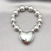 Pulsera Elegante 03.341.0219.1.08 Rodio Laminado, Diseño de Corazón y Bola, Pulido, Rodinado (Grosor 12 MM, 8 Pulgadas de Largo)