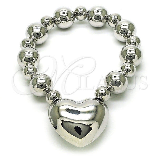 Pulsera Elegante 03.341.0219.1.08 Rodio Laminado, Diseño de Corazón y Bola, Pulido, Rodinado (Grosor 12 MM, 8 Pulgadas de Largo)