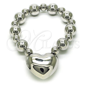 Pulsera Elegante 03.341.0219.1.08 Rodio Laminado, Diseño de Corazón y Bola, Pulido, Rodinado (Grosor 12 MM, 8 Pulgadas de Largo)