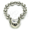 Pulsera Elegante 03.341.0219.1.08 Rodio Laminado, Diseño de Corazón y Bola, Pulido, Rodinado (Grosor 12 MM, 8 Pulgadas de Largo)