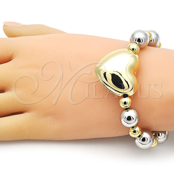 Pulsera Elegante 03.341.0219.2.08 Oro Laminado, Diseño de Corazón y Hueco, Pulido, Dos Tonos (12 MM Thickness, 8 Inches Length)