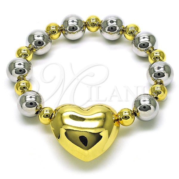 Pulsera Elegante 03.341.0219.2.08 Oro Laminado, Diseño de Corazón y Hueco, Pulido, Dos Tonos (12 MM Thickness, 8 Inches Length)