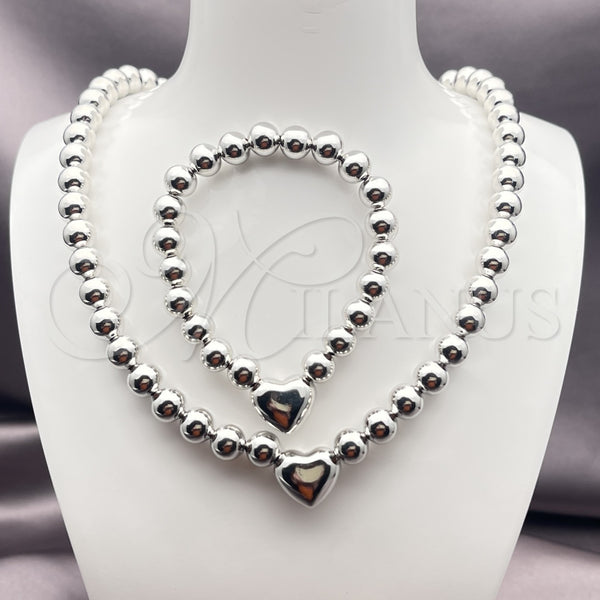 Collar y Pulsera 06.341.0009.1 Rodio Laminado, Diseño de Corazón y Bola, Pulido, Rodinado
