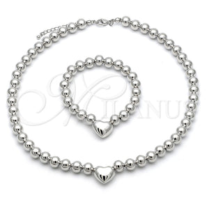Collar y Pulsera 06.341.0009.1 Rodio Laminado, Diseño de Corazón y Bola, Pulido, Rodinado