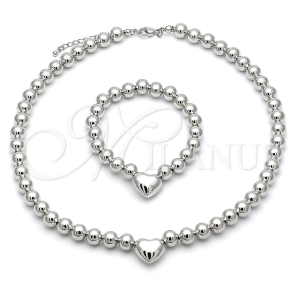 Collar y Pulsera 06.341.0009.1 Rodio Laminado, Diseño de Corazón y Bola, Pulido, Rodinado