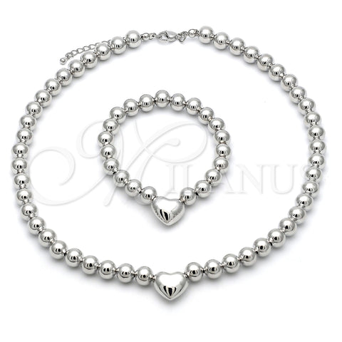 Collar y Pulsera 06.341.0009.1 Rodio Laminado, Diseño de Corazón y Bola, Pulido, Rodinado