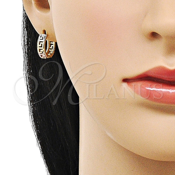 Argolla Huggie 02.196.0137.14 Oro Laminado, Diseño de Llave Griega, Pulido, Tres Tonos