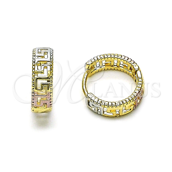 Argolla Huggie 02.196.0137.14 Oro Laminado, Diseño de Llave Griega, Pulido, Tres Tonos