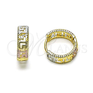 Argolla Huggie 02.196.0137.14 Oro Laminado, Diseño de Llave Griega, Pulido, Tres Tonos