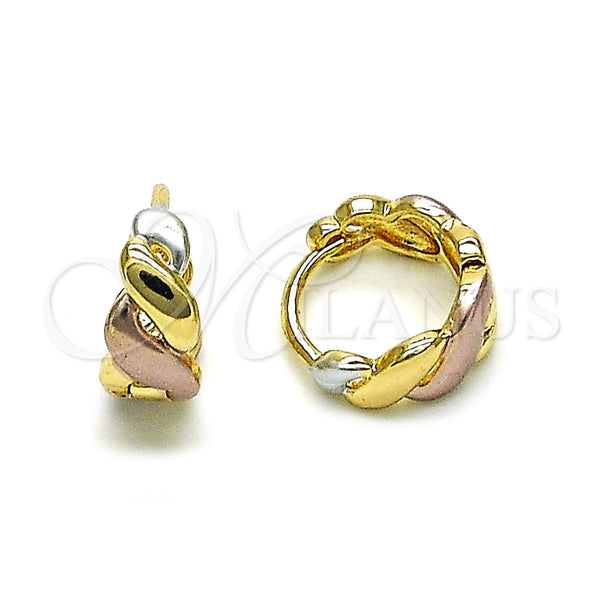 Argolla Huggie 02.196.0138.14 Oro Laminado, Diseño de Torcido, Pulido, Tres Tonos