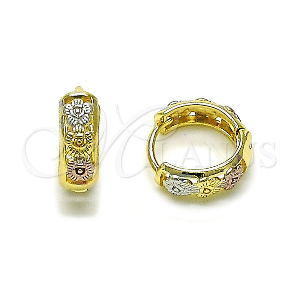 Argolla Huggie 02.196.0143.14 Oro Laminado, Diseño de Flor, Pulido, Tres Tonos