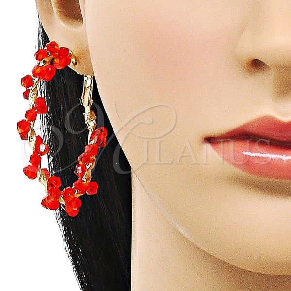 Argolla Grande 02.196.0114.1.50 Oro Laminado, Diseño de Torcido, con Rojo Naranja Cristal, Pulido, Tono Dorado