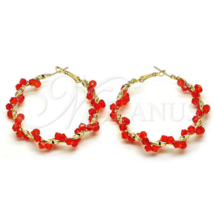 Argolla Grande 02.196.0114.1.50 Oro Laminado, Diseño de Torcido, con Rojo Naranja Cristal, Pulido, Tono Dorado
