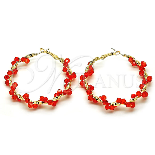 Argolla Grande 02.196.0114.1.50 Oro Laminado, Diseño de Torcido, con Rojo Naranja Cristal, Pulido, Tono Dorado