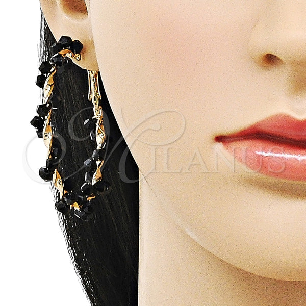 Argolla Grande 02.196.0114.3.50 Oro Laminado, Diseño de Torcido, con Negro Cristal, Pulido, Tono Dorado