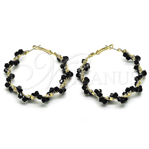 Argolla Grande 02.196.0114.3.50 Oro Laminado, Diseño de Torcido, con Negro Cristal, Pulido, Tono Dorado