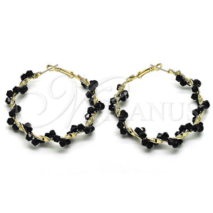 Argolla Grande 02.196.0114.3.50 Oro Laminado, Diseño de Torcido, con Negro Cristal, Pulido, Tono Dorado