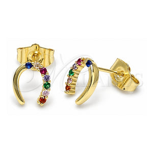 Arete Dormilona 02.196.0159 Oro Laminado, Diseño de Herradura, con Zirconia Cubica Multicolor, Pulido, Tono Dorado