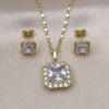 Juego de Arete y Dije de Adulto 10.196.0088.1 Oro Laminado, Diseño de Cluster, con Blanca Zirconia Cubica, Pulido, Tono Dorado