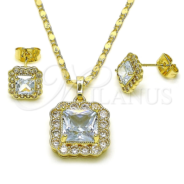 Juego de Arete y Dije de Adulto 10.196.0088.1 Oro Laminado, Diseño de Cluster, con Blanca Zirconia Cubica, Pulido, Tono Dorado