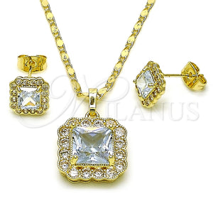 Juego de Arete y Dije de Adulto 10.196.0088.1 Oro Laminado, Diseño de Cluster, con Blanca Zirconia Cubica, Pulido, Tono Dorado