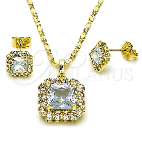 Juego de Arete y Dije de Adulto 10.196.0088.1 Oro Laminado, Diseño de Cluster, con Blanca Zirconia Cubica, Pulido, Tono Dorado