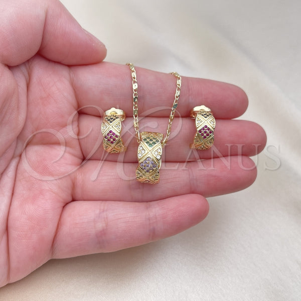 Juego de Arete y Dije de Adulto 10.196.0160 Oro Laminado, con Multicolor Micro Pave, Pulido, Tono Dorado